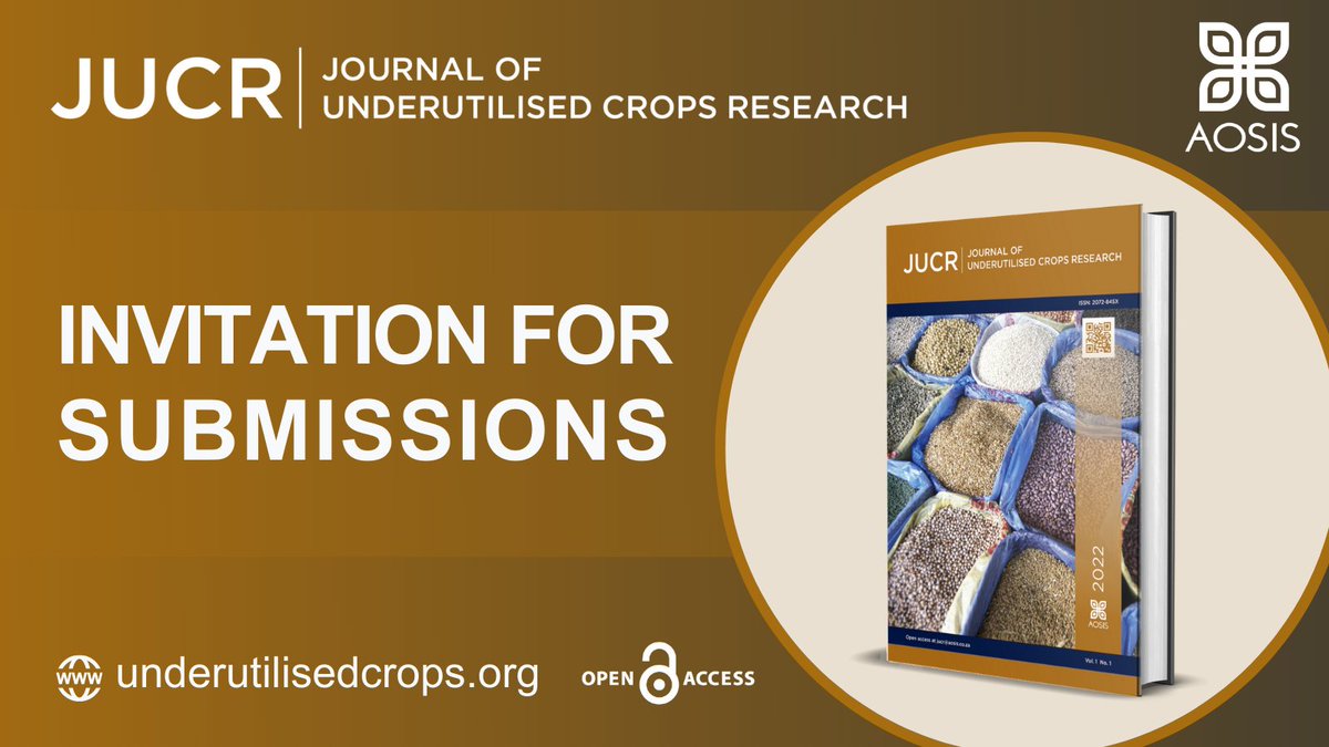 We call on authors to submit their manuscripts to <a href="/JournalCrops/">Journal of Underutilised Crops Research</a> published by <a href="/_AOSIS/">AOSIS</a> 

To find out more, please visit  bit.ly/3UpQt5B

Submit online at underutilisedcrops.org

#openaccess #journal #underutilised #crops #research