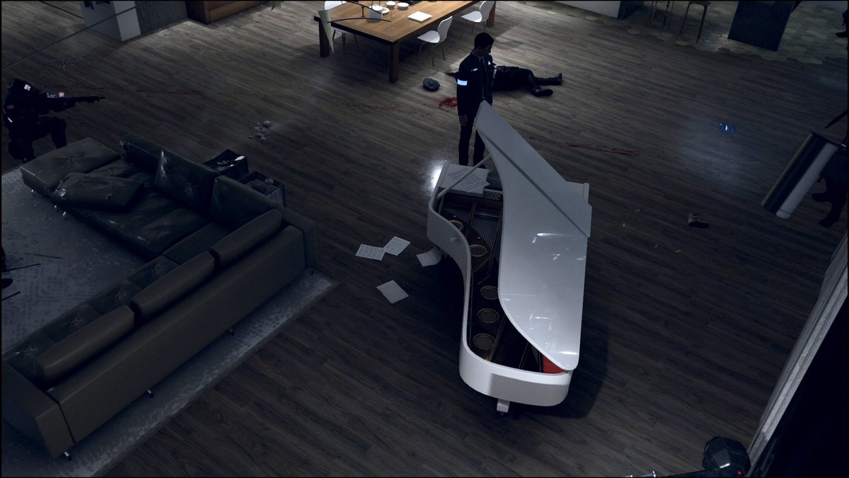 eliiaramusic's tweet photo. Finally starting a thread i’ve been craving for so long - shots of pianos in video games. I love pianos and I love games so 🎹 
This one is from the very beginning of #DetroitBecomeHuman - a beautiful white grand piano, and so sad to see bullet holes in it.
#pianosinvideogames https://t.co/xMKcJE9JIP