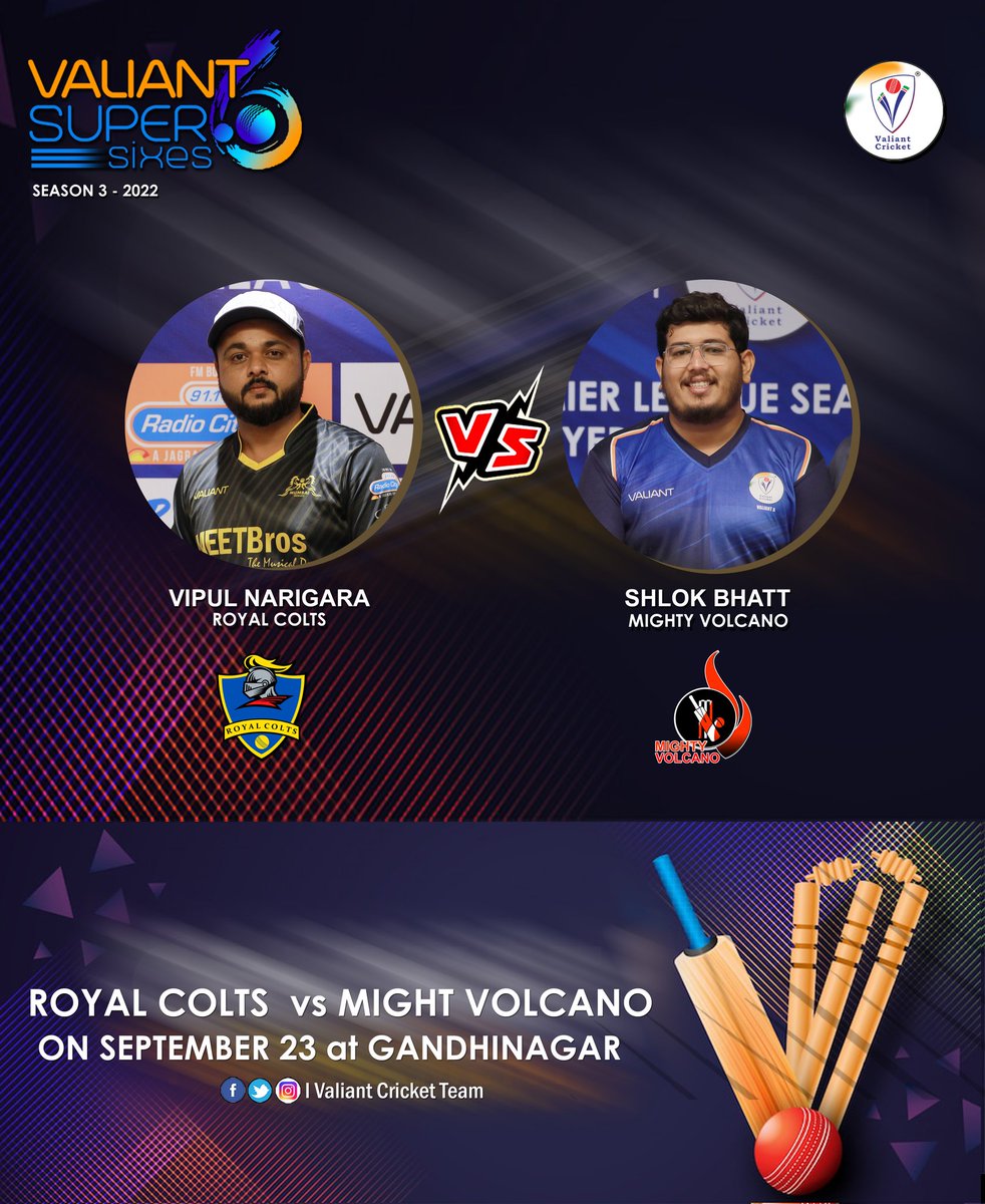 CricketValiant's tweet photo. Super Sixes  arrived! Don't Miss it on 23 September, Gandhinagar. 

#valiantsupersixes #VipulNarigara #RoyalColts #ShlokBhatt #mightyvolcano #Gandhinagar #Gujarat https://t.co/2k4fNTQgHU