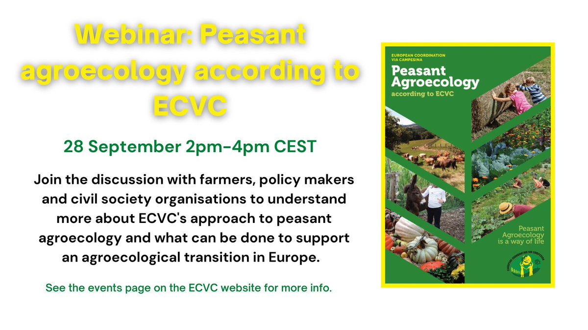 Agroecology is key to a sustainable food system transition - but what does this mean in practical terms? 

Join farmers, allies and policy makers on 28 September at 2pm to find out about "Agroecology according to ECVC"

👀Read more &amp; register: eurovia.org/events/51013/