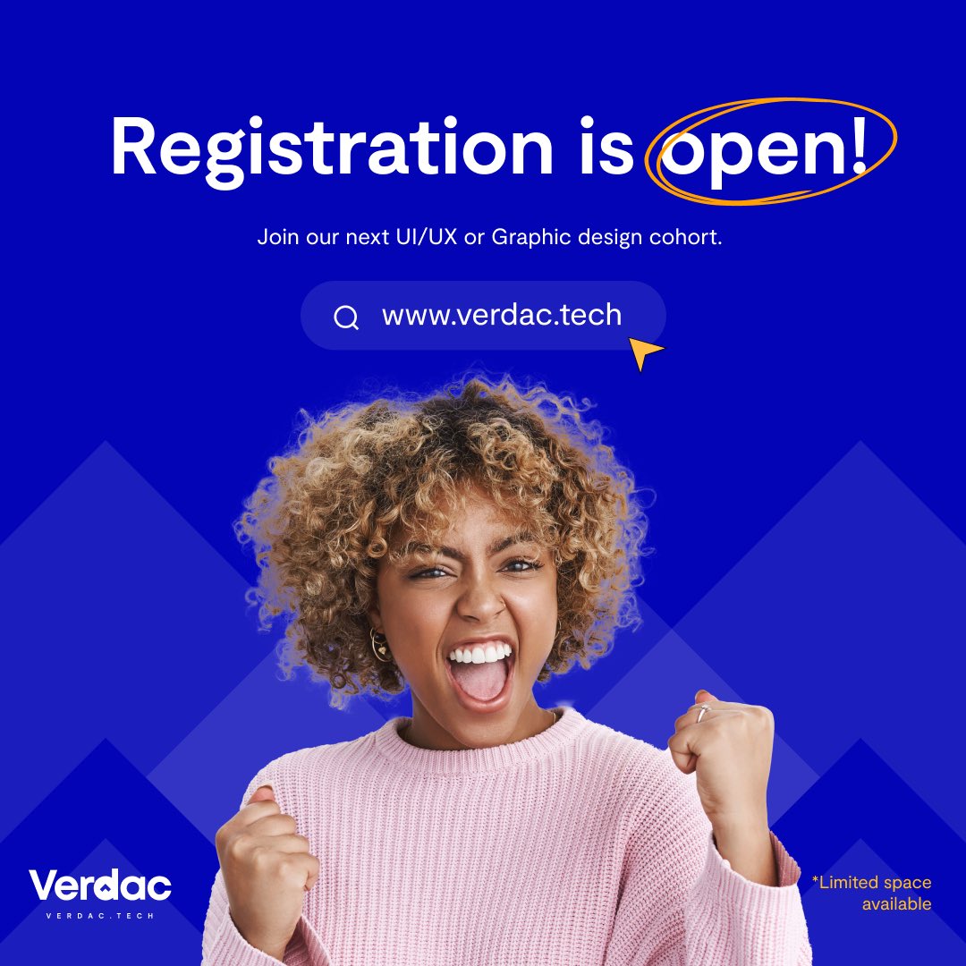 VerdacTech's tweet photo. Registration is on!!! 🎉🎉🎉
We can’t wait to welcome the next set of amazing designers.
Are you a beginner or newbie to the world of design or tech?
This class is definitely for you!
Click the link in the bio to register.
#Verdac #VersatileDesigner #productdesign #uiux #tech https://t.co/AKPaaBl25G