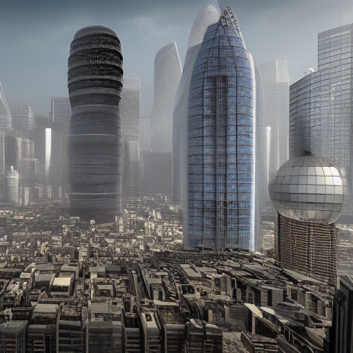 Buildington's tweet photo. City of London buildings in 2077... #stablediffusion #ArtificialIntelligence #londondevelopment https://t.co/rWVX4gjqMi