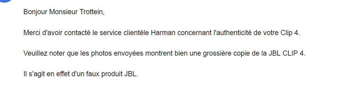 Bean_Trottein's tweet photo. @ManoMano_FR Ca va ? Déjà plus de 15 échanges avec votre SAV et 7 demandes de rappel sans succès.  J'ai reçu une contrefaçon (Enceinte JBL)  pour laquelle je dois payer des frais de retour. J'ai bien eu la confirmation de JBL que c'était une contrefaçon. Un retour rapide svp ? https://t.co/LVMfiw7REi