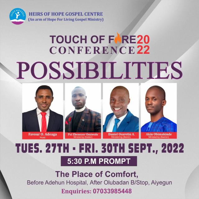 FavourAdeaga's tweet photo. Here's a meeting you don't want to miss. Pray and plan to attend.

#conference 
#touchoffire
#heirsofhope https://t.co/a6CjZdCRcV
