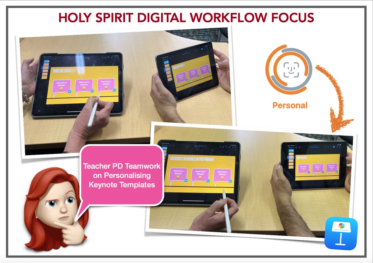 Our teachers engaging in small group PD’s looking at transforming a generic Keynote Template to Personalise for each teacher’s topic to provide differentiation in digital learning for students.
#AppleEDU #HolySpiritInnovators #Keynote #WATechTalk
