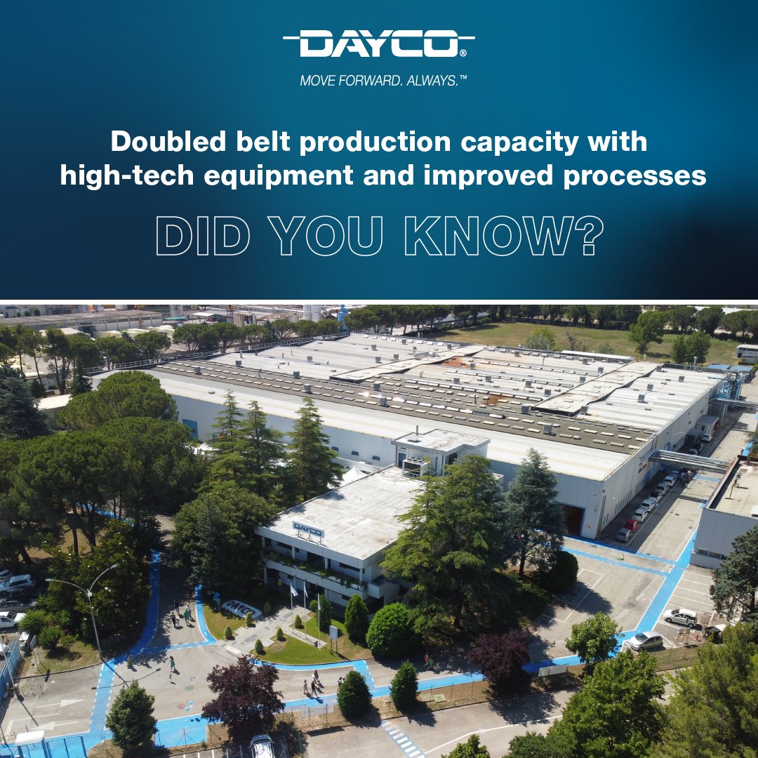 DaycoOfficial's tweet image. Did you know?
By adding the most modern equipment and improved processes, Dayco has doubled its belt production capacity in its largest European belt plant in Chieti, Italy. 
Check out &amp;gt;&amp;gt; youtube.com/watch?v=J5_O4T…

 #Dayco #MoveForwardAlways #Europe #production #powertransmission