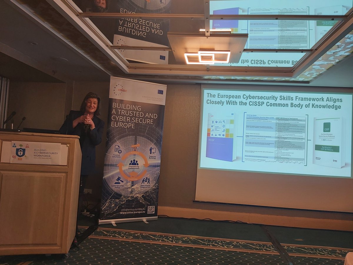 enisa_eu's tweet photo. The largest #cybersecurity certification organisation @ISC2 has mapped their certification programmes against the European Cybersecurity Framework (ECSF)👉https://t.co/Qis2Yt7lgf!

Great start for day 2 at #ENISA's #EUCyberSkills conference. https://t.co/IAEh07ycSz