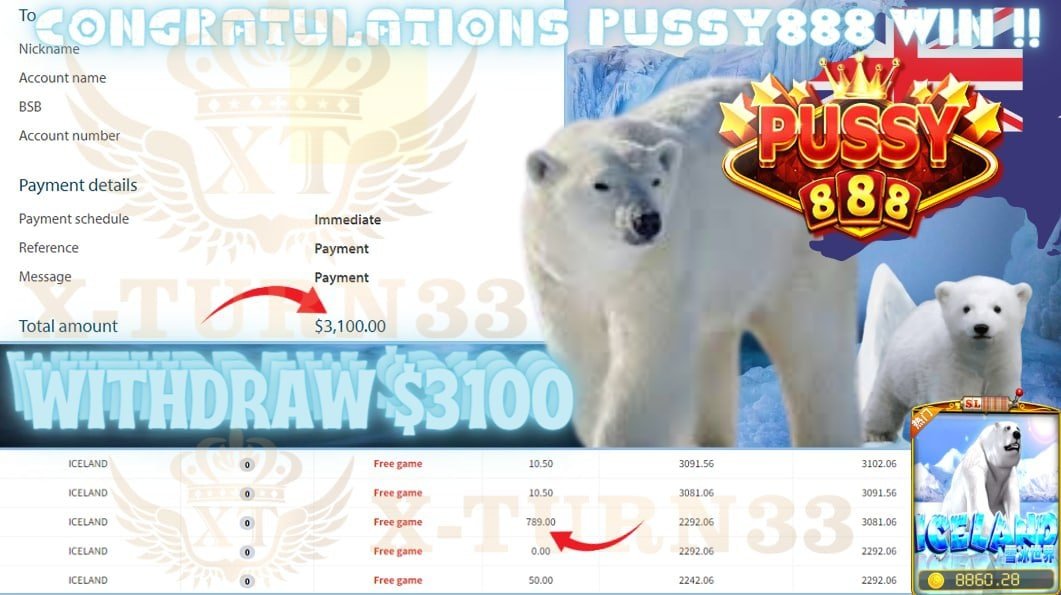 Xturn33's tweet photo. Congratulation To Player Get BIG WIN ❗️❗️❗️

🎮Product : PUSSY888
🎰Game Tips :  ICELAND
💵Withdraw :  AUD  3100

► Player Deposit AUD 100
► Player Make Withdraw AUD 3100

Lowest Offers In Market  
Low Bonus Low Risk High Return

Find Us On
https://t.co/0Sx6INttad https://t.co/2K8dKyK8lu