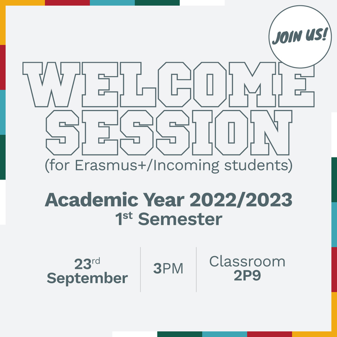 🇪🇺 #Erasmus Welcome Session for #Erasmus students (incoming) 📅 Friday, 3 pm, classroom 2P9 • 📌 + info: bit.ly/3xtYg8Q