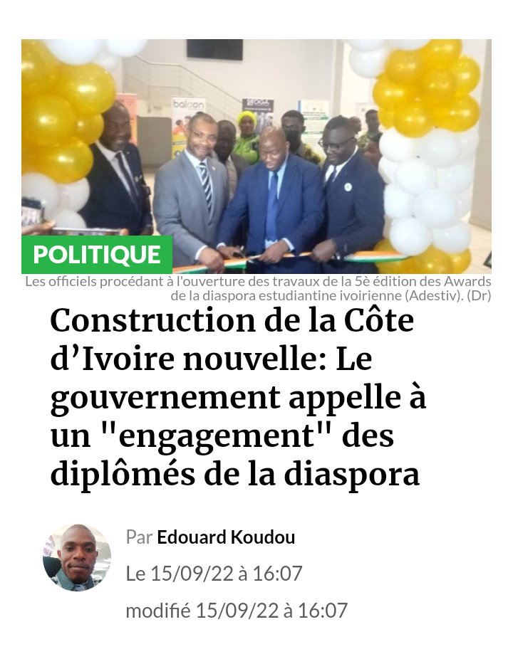 Ridd_ci's tweet photo. ÉVÉNEMENT_ADESTIV2022

La journée scientifique de la 5ème édition des ADESTIV dans un article de presse du journal Fraternité Matin 👇
 https://t.co/Bu1n4bWHZa 

Le RIDD réitère ses remerciements au journal Fraternité Matin !!! 🤝😊
#Article 📝
#Presse 📰
#ADESTIV 🥇🏆
#RIDD 🎓🇨🇮 https://t.co/BCtaImlCKn