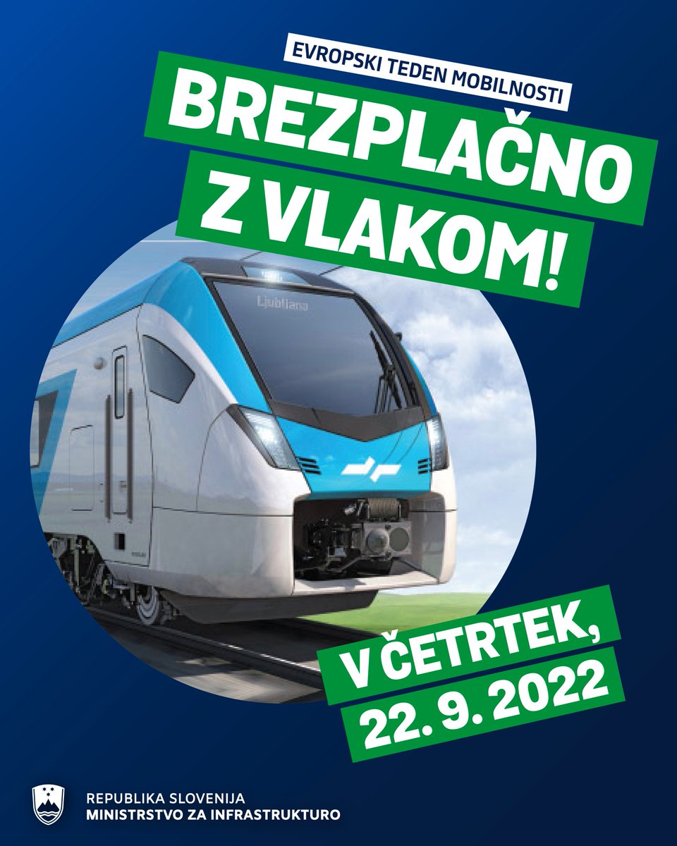 [JUTRI BREZPLAČNO NA VLAK]🚉 Teden se odvija v znamenju Evropskega tedna mobilnosti, zato smo vam v sodelovanju s @slozeleznice za četrtek, 22. septembra, pripravili možnost brezplačnega potovanja z vlakom po celi Sloveniji!🍃 🎫 Brezplačno vstopnico prevzamete na blagajni SŽ