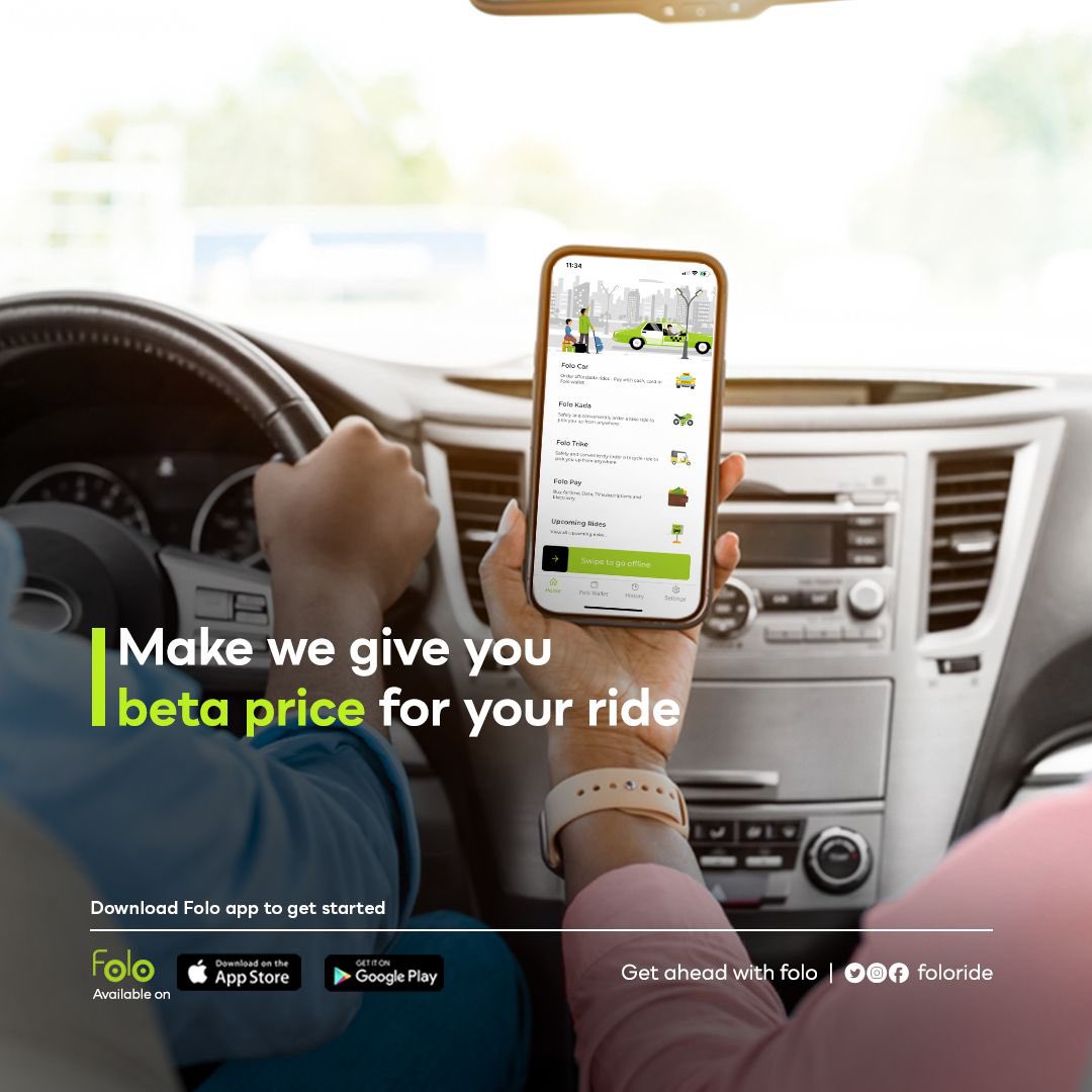 FoloRide's tweet photo. Make we give you better prices for your rides.

Get 1000 naira free for rides when you download and register on the Folo App today!🚗💚

Get ahead with Folo.
Link in bio to begin🚀

#rides #transportation #cars #ridesinlagos #transportmanagement #Folo #FoloApp #FoloRides #Ease https://t.co/PN07kFNtDG
