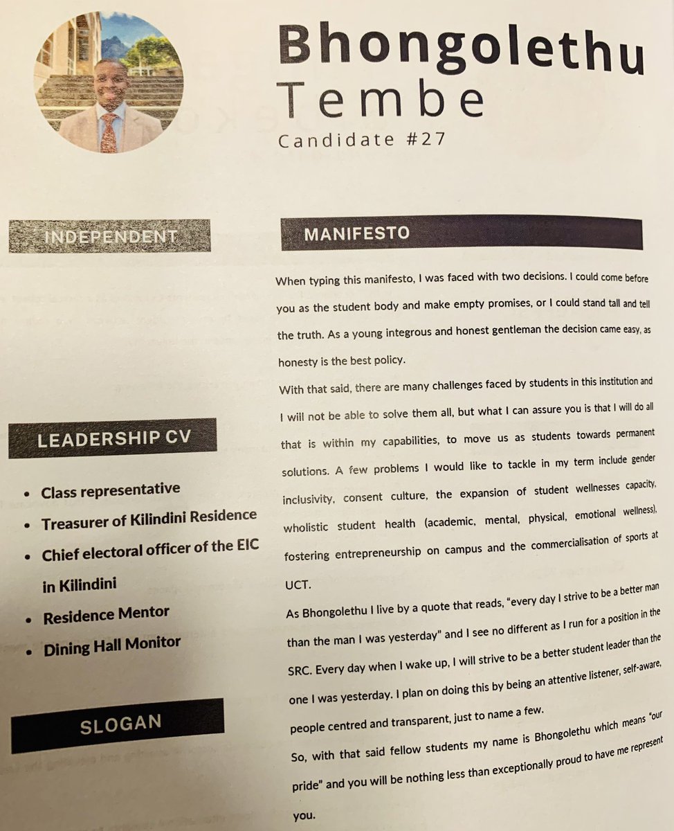 tebogomabusela_'s tweet photo. #MANIFESTO
BHONGOLETHU TEMBE
#IgniteYourRight
#UCTChallenge
#UCTSRCElections
#YearOfIndependents https://t.co/r272JtDGqt