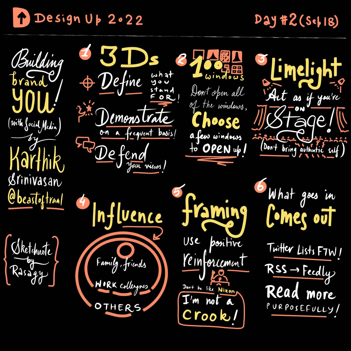 rasagy's tweet image. Finally, some #sketchnotes from the amazing @beastoftraal’s talk on 6 key steps to building your brand.

I’ve enjoyed his workshop on this topic in the past, and resonated with so much of his advice! Social Media takes hard work, but is much needed today!

#DesignUp22 21/n