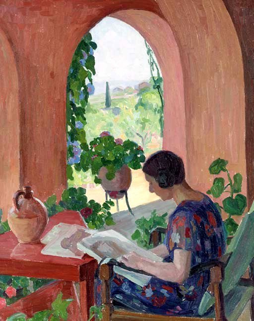 Blanche (Augustine) Camus (1881 - 1969) Woman reading on a terrace
