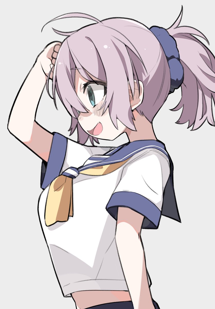 aoba (kancolle) 1girl solo school uniform serafuku ponytail neckerchief simple background  illustration images