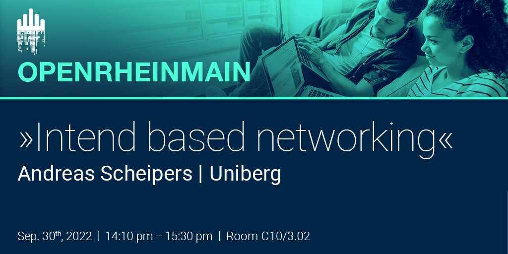 openrheinmain's tweet photo. Join Andreas Scheipers' talk about "Intend based networking" at #OPENRHEINMAIN. Get your tickets and see the whole agenda here: 🌐 https://t.co/tqJnkmwjIT #ORM2022 https://t.co/NFWjlqZ24G
