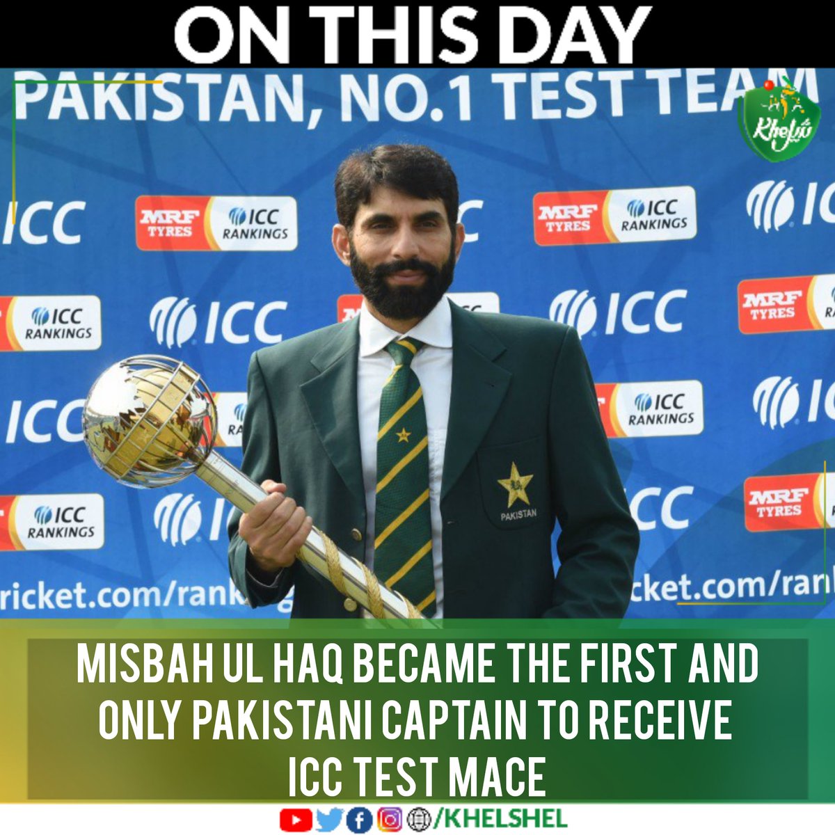 khelshel's tweet photo. #OnThisDay in 2016,
ICC Chief Executive David Richardson presented the test mace to the successful test captain of Pakistan Misbah Ul Haq at Lahore.
#Cricket | #Pakistan |#MisbahUlHaq | #TestMace | #TestTeam | #Lahore #PCB #ICC https://t.co/usJUSMRHam