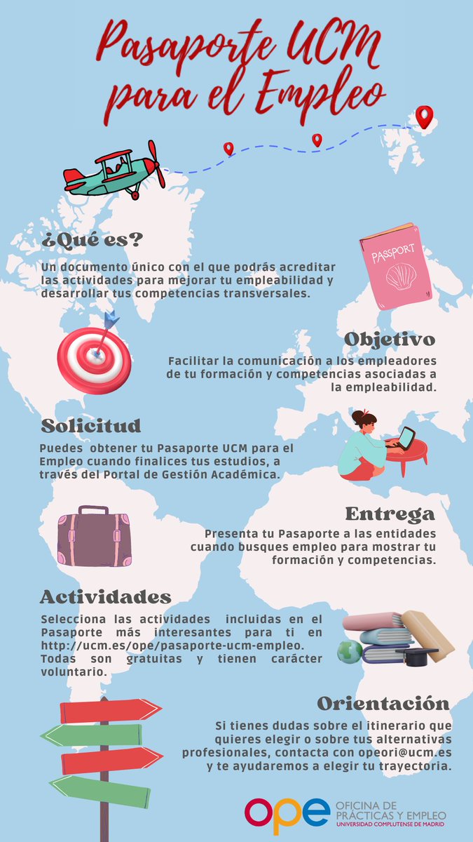 ope_ucm's tweet image. ¿Conoces el Pasaporte UCM para el Empleo? Un documento único que puedes obtener cuando finalices tus estudios, con el que podrás acreditar las actividades que has realizado para mejorar tu empleabilidad y desarrollar tus competencias transversales. ucm.es/ope/pasaporte-…