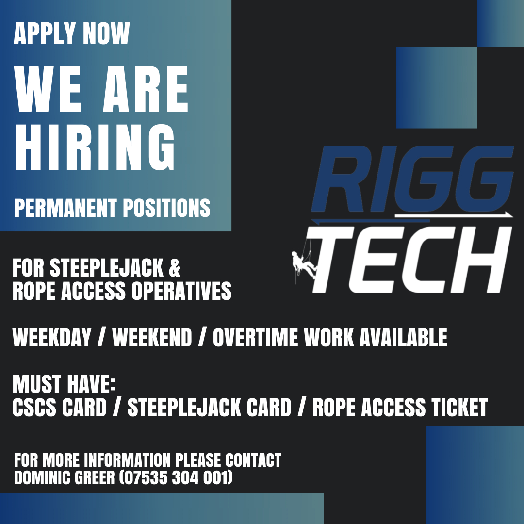 Rigg Tech is growing!
We are looking to offer Operatives permanent positions on projects throughout the UK and Overseas opportunities.
Great rates of pay with Weekday / Weekend / Overtime Work available. 
Apply Now >>>>
Contact Dominic Greer at our office on 07535 304 001.