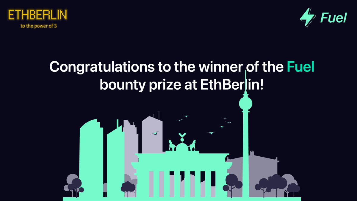 fuel_network's tweet photo. The @ETHBerlin hackathon is now over, and we're very excited to announce the winner of the Fuel bounty prize!
🏆 Congratulations to the project Thunder, an NFT marketplace built with @SwayLang on Beta-1 testnet. https://t.co/7kuLcSXhnh