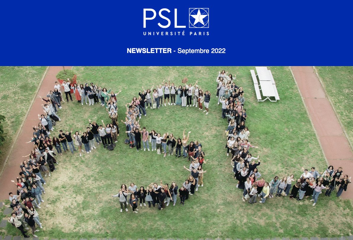 La newsletter de #PSL est sortie ! 📨
On y parle :
💧rentrée avec le Cycle scientifique sur l'eau
📻 podcast avec Tangram <a href="/PSLExplore/">PSL-Explore</a>
🎂 10 ans de PSL avec F. Worms <a href="/ENS_ULM/">École normale supérieure | PSL</a>
🔬 recherche avec des mini robots &amp; la nébuleuse d'Orion...
Lire la NL 👉 bit.ly/newsletter-psl…