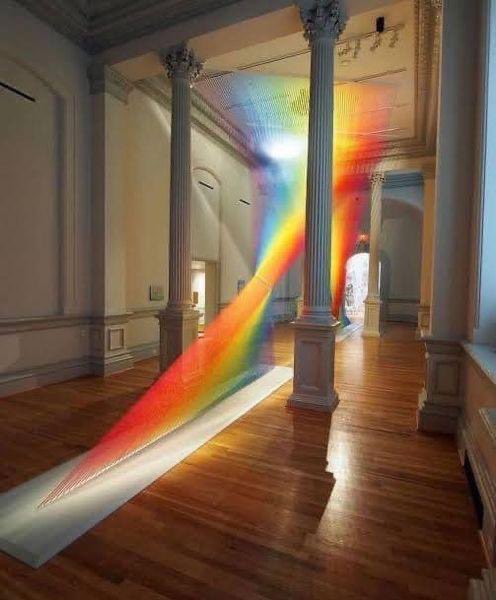 This Mexican artist’s sensational work is based on research of the visible light spectrum.
He gained fame for his Plexus series of large-scale sewing line installations — an ethereal spectrum of light with thousands of threads creating visual magic.