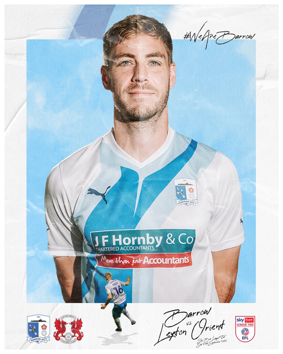𝟏𝐬𝐭 𝐯 𝟐𝐧𝐝.

⚽️ | Barrow v Leyton Orient
📍 | SO Legal Stadium
🗓 | Saturday, kick-off 3pm
🎟 | On Sale: bit.ly/barvley
🥂 | On Sale: bit.ly/barvleyhosp

#WeAreBarrow | #BARvLEY