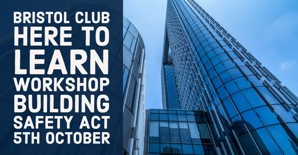 Constructing Excellence Bristol Club - Here to Learn Workshop: Building Safety – The Act and its’ Impacts

5th October 2022 4:00pm - 6:30pm Cost: £5.00 – £7.50

The Building Safety Act has passed and change is coming that will impact us all.

<a href="/CEBristolClub/">CEBC</a>