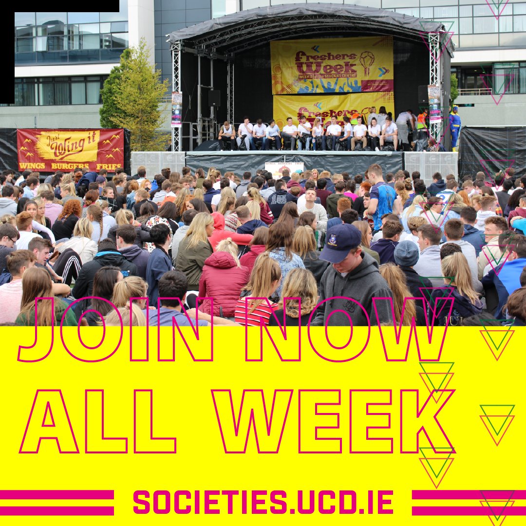 UCDSocieties's tweet photo. Everyday this week get involved with UCD Societies 🕺💃 Events, goodies and more events!!!

#ucdsocieties #myucd #ucd #studentlife #ucdfreshersweek #events #helloucd https://t.co/dOT7QXxbgE