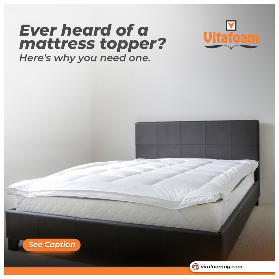 VitafoamNG's tweet photo. A mattress topper is an additional layer of bedding that can be put on your mattress for additional comfort and support while you sleep.
It adds extra softness to the bed and relieves pressure.
Visit https://t.co/K5bVFiHBaN for more.
#MemoryTopper #GoodInBed #Vitafoam https://t.co/J6DVKjI7Zc