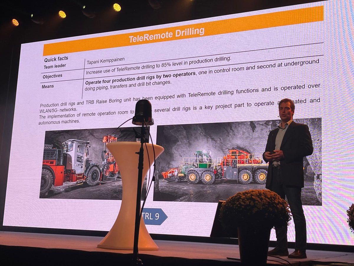 im_mining's tweet photo. .@agnicoeagle Finland Dev Manager Jari Nasi told @Sandvik_Mining's #Tampere event its private #5G above & below ground network at #Kittila will go production live late October 2022 allowing unrestrained #AutoMine, #autonomous & #teleremote ops anywhere onsite @nokia @teliafinland https://t.co/RDigDWm8uf