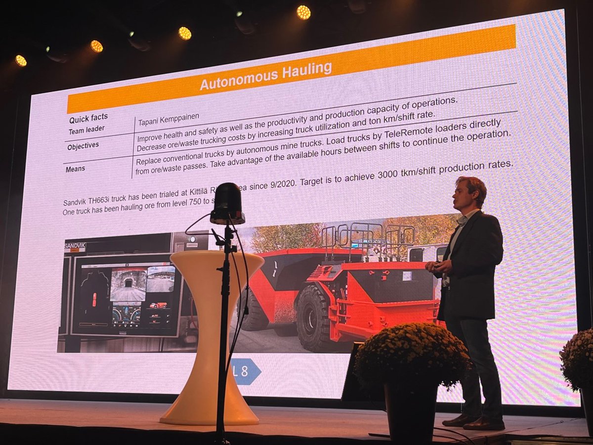 im_mining's tweet photo. .@agnicoeagle Finland Dev Manager Jari Nasi told @Sandvik_Mining's #Tampere event its private #5G above & below ground network at #Kittila will go production live late October 2022 allowing unrestrained #AutoMine, #autonomous & #teleremote ops anywhere onsite @nokia @teliafinland https://t.co/RDigDWm8uf