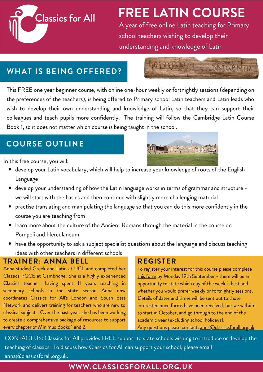Calling Primary Teachers!
There is a brilliant *FREE* 1-year course in Latin being offered by <a href="/classicsforall/">Classics for All</a> to help primary teachers of any course develop their own Latin.
