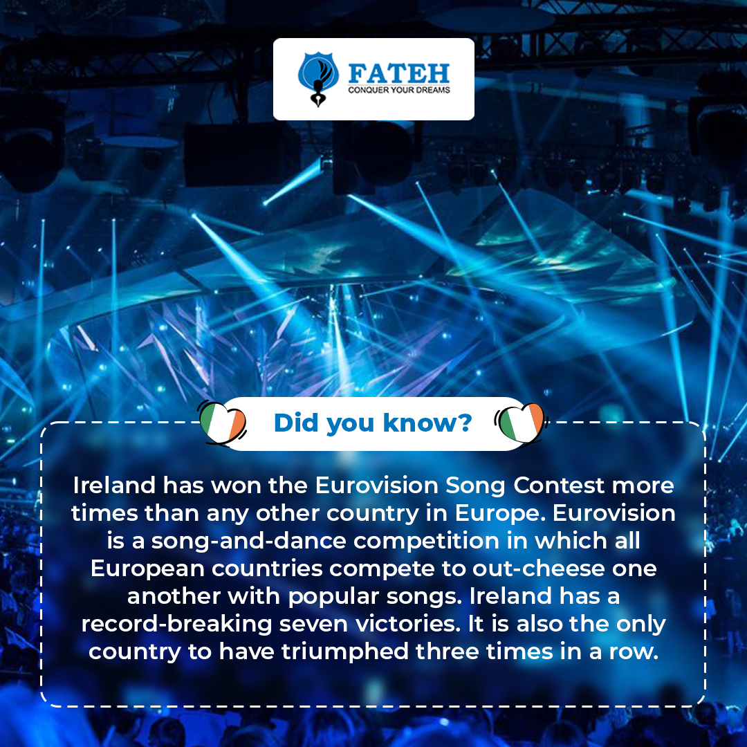 FatehEducation's tweet photo. Did you know?

Ireland has won the Eurovision Song Contest more times than any other country in Europe.

#ireland #facts #eurovision #song #Studyabroad #studyinireland #mastersinireland #graduationinireland #fateheducation #conqueryourdreams #fatehtrulycares https://t.co/brCPIFtSLP