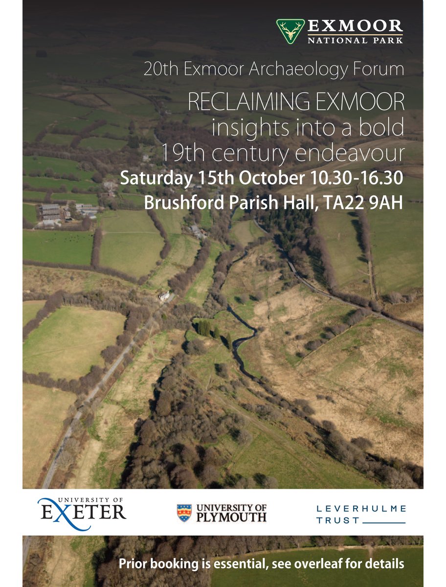 20th Exmoor Archaeology Forum - Sat 15th October, Brushford Parish Hall, 10.30-16.30
Reclaiming Exmoor: Insights into a bold 19th Century endeavour
Book here: events.r20.constantcontact.com/register/event… 
or download a form: exmoor-nationalpark.gov.uk/__data/assets/…
<a href="/ExmoorNP/">Exmoor National Park</a> <a href="/ExmoorNPCs/">Exmoor NPCs</a> 
#Exmoor #Somerset #Devon