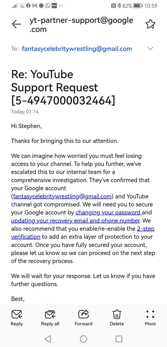 FantasyCelebrityWrestling (@fcwcaws) on Twitter photo URGENT! Can everyone please re-tweet this please! My channel was compromised, by a bitcoin hack and has been removed by youtube! I have filled out forms, but i am getting no reply from youtube! Is there a phone number i call? <a href="/YouTube/">YouTube</a> <a href="/YouTubeCreators/">YouTube Creators</a> <a href="/YouTubeGaming/">YouTube Gaming</a> <a href="/YouTubeTV/">YouTube TV</a> URGENT! Can everyone please re-tweet this please! My channel was compromised, by a bitcoin hack and has been removed by youtube! I have filled out forms, but i am getting no reply from youtube! Is there a phone number i call? <a href="/YouTube/">YouTube</a> <a href="/YouTubeCreators/">YouTube Creators</a> <a href="/YouTubeGaming/">YouTube Gaming</a> <a href="/YouTubeTV/">YouTube TV</a>