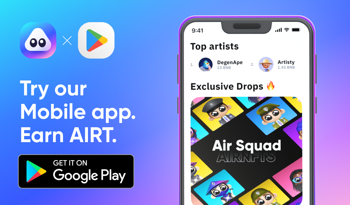 We will keep #BUIDLing!

So excited to announce the launch of our #NFTMarketplace Mobile App! 🎉🥳

Download our mobile app today from the link 👇🏻

airnfts.com/download

🎁 5 Lucky Winners share 100$ in $AIRT
1️⃣ Share your screenshot of the app
2️⃣ Tag 3  friends
3️⃣ Like and RT