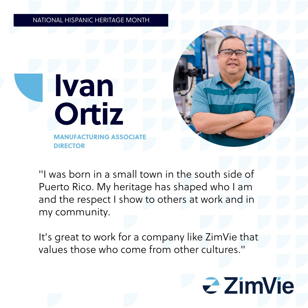 ZimVie's tweet photo. For #HispanicHeritageMonth, we celebrate the history, culture, and contributions of Hispanic and Latin American communities. We especially want to recognize our Hispanic and Latin American team members like Ivan Ortiz, Manufacturing Associate Director and a native of Puerto Rico! https://t.co/sGJOjrLDFE