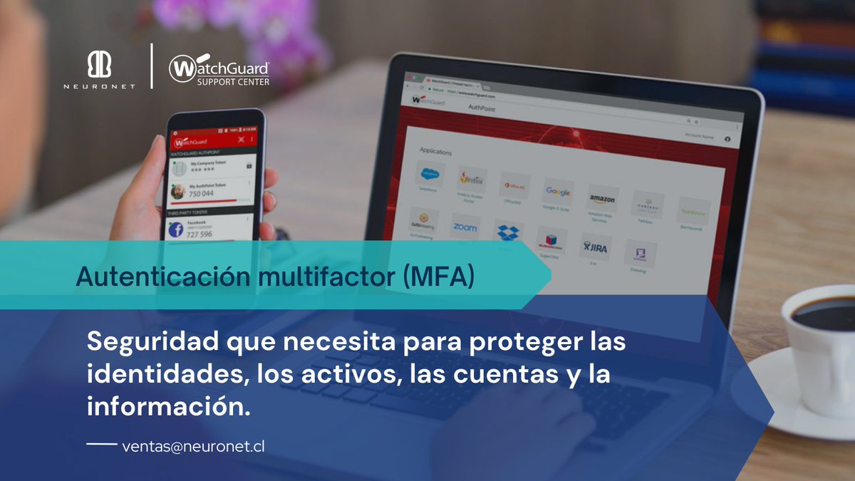 cl_neuronet's tweet photo. 💻📲Permita que su empresa trabaje de forma segura y sin preocupaciones con autenticación #multifactor completa, rentable y fácil de usar.
✉️Cotizaciones a ventas@neuronet.cl
#watchguard #MFA #authpoint #neuronet https://t.co/P53p2koL45