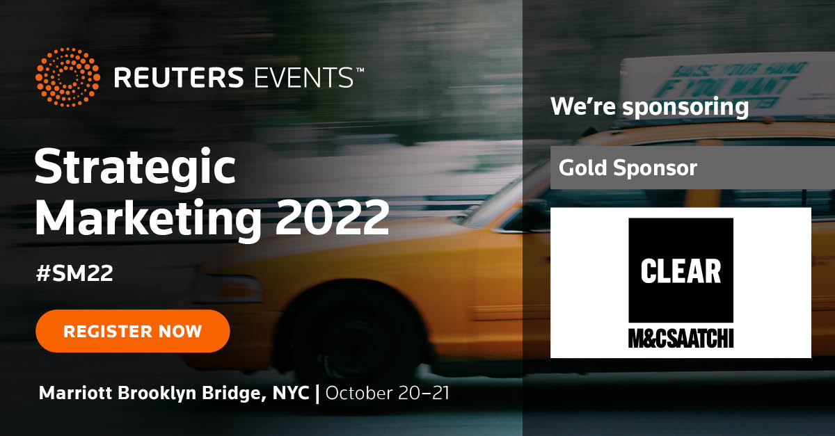 We’re sponsoring the upcoming Reuters Strategic Marketing 2022 event with M&amp;C Saatchi One-to-One on October 20-21 in NY! Interested in joining? Use our code CLEAR200 for $200 off your event pass. 
Register ➡️ events.reutersevents.com/marketing/mark… #SM22 <a href="/REMarketingCX/">Reuters Events: Marketing & CX</a>