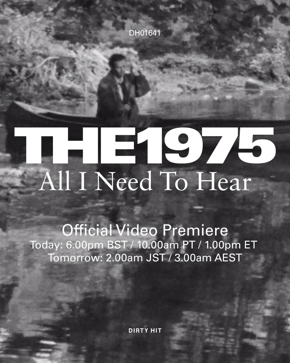 All I Need To Hear
The official video premieres today, 6pm bst
@youtubemusic 
the-1975.ffm.to/allinneedtohea…
#The1975 #bfiafl #allineedtohear