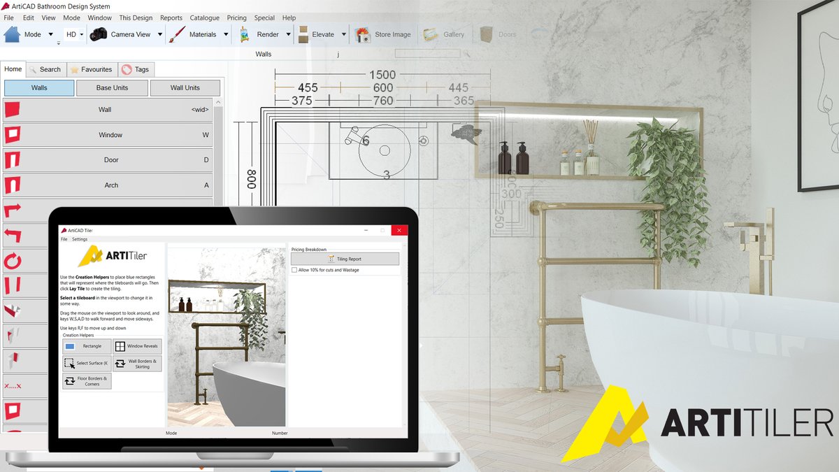 Have you started using #ArtiTiler yet? Included in the latest version of #ArtiCAD-Pro, BathCAD & BedCAD - ArtiTiler allows you to tile even the most complex surfaces while instantly building an extensive report. New to ArtiCAD? Book your free demo here ➡ bit.ly/3DHT98R