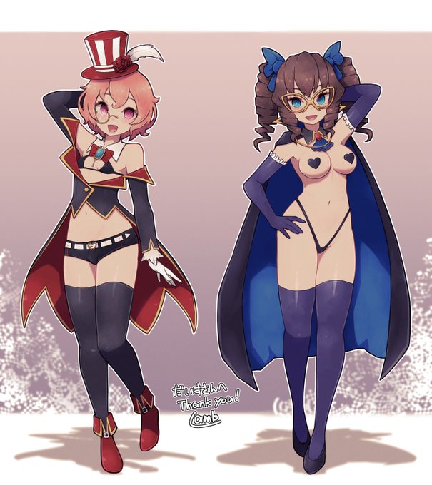 lamb(@LambOic029)さんへの依頼です
ふたりで対象なポーズをとっている様子が仲良しでかわいいですね! 