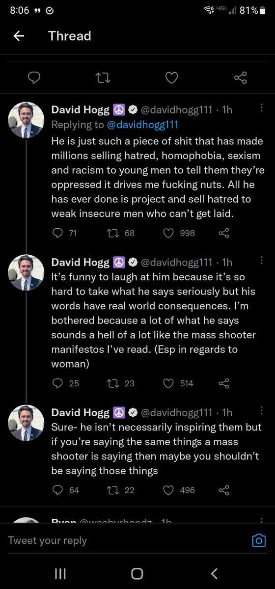SeYaSpaceCowboy's tweet photo. @davidhogg111 Kind of unhinged and cringed at this point https://t.co/CZjeVGDqhl