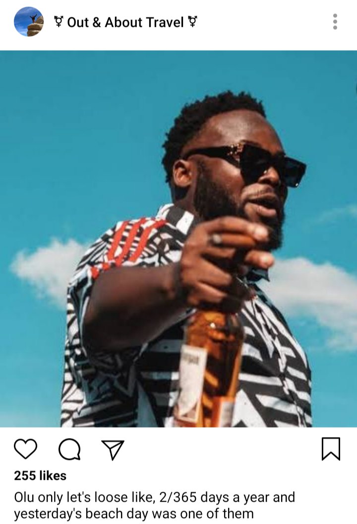 Olu and Jim's IG: picture of Oluwande with a bottle of rum and a cigar
Caption: Olu only lets loose like 2/365 days a year and today's beach day was one of them