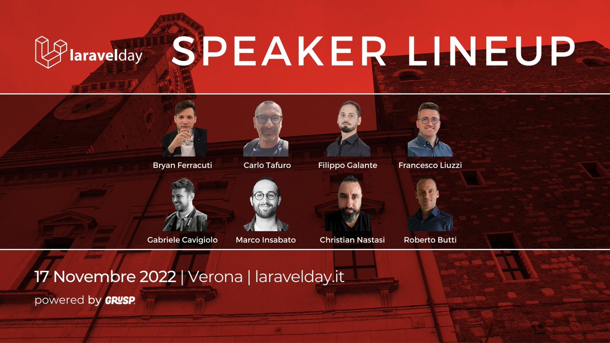 laravelday | 7 Novembre 2024 | Verona (@laraveldayit) on Twitter photo La lineup di #laravelday è online 😍
Grazie a
Filippo Galante
Bryan Ferracuti
Christian Nastasi <a href="/c_nastasi/">Christian Nastasi</a>
Roberto Butti <a href="/RmeetsH/">Roberto B.</a>
Gabriele Cavigiolo <a href="/MrGabriCavi/">Mr Gabri</a>
Francesco Liuzzi
Marco Insabato
Carlo Tafuro
Ci vediamo a Verona il 17.11
🎫laravelday.it
#laravel #php La lineup di #laravelday è online 😍
Grazie a
Filippo Galante
Bryan Ferracuti
Christian Nastasi <a href="/c_nastasi/">Christian Nastasi</a>
Roberto Butti <a href="/RmeetsH/">Roberto B.</a>
Gabriele Cavigiolo <a href="/MrGabriCavi/">Mr Gabri</a>
Francesco Liuzzi
Marco Insabato
Carlo Tafuro
Ci vediamo a Verona il 17.11
🎫laravelday.it
#laravel #php
