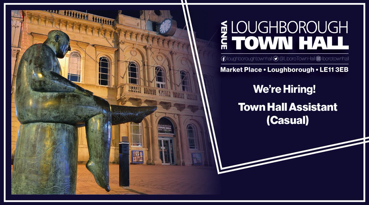 LboroTownHall's tweet photo. We're hiring! 🎉

We currently have a number of Casual Venue Assistant vacancies here at the Town Hall.

The application deadline is Sunday 25th September 📅

Find out more ➡️ https://t.co/i3ub8e89Kx https://t.co/RYbnPU51Ym