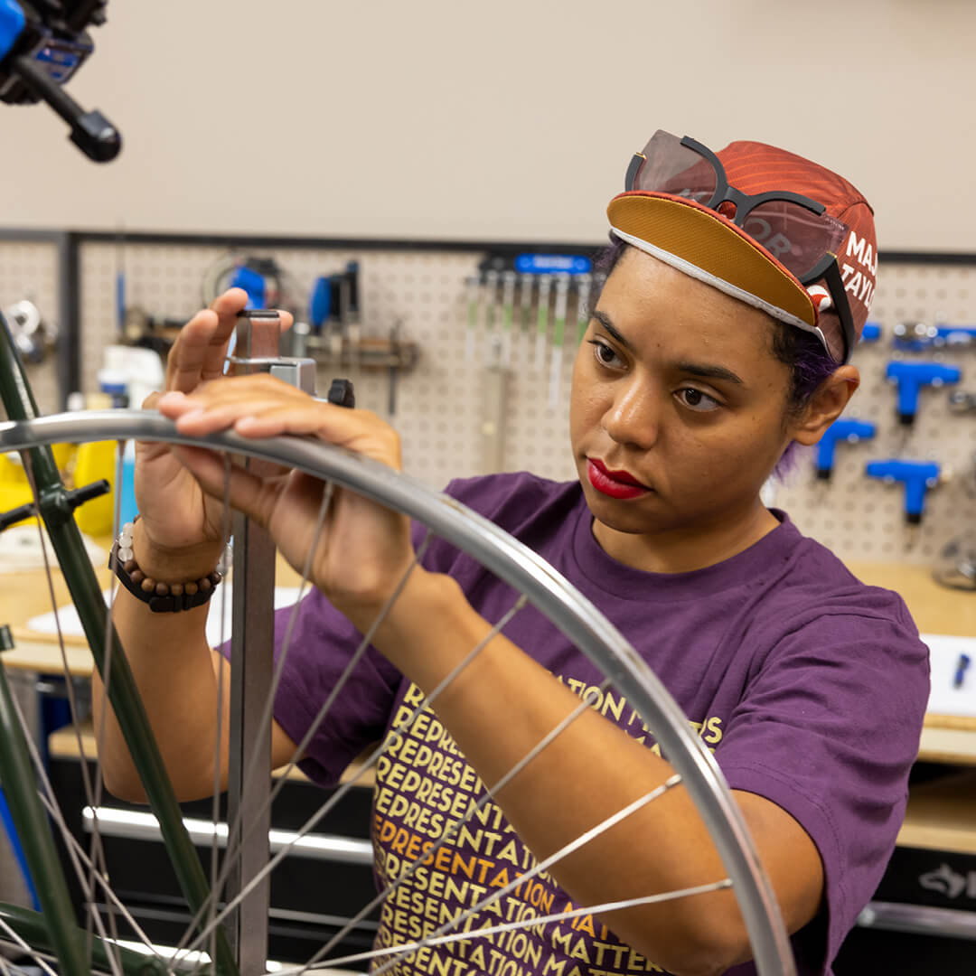 “My dream is to be a pro race mechanic for an all-female race team. I recently met an acquaintance in Denmark at the Tour de France who is a pro mechanic. Getting to see behind the scenes of the biggest cycling event was eye opening.” – Bijou 
More 👉  qbp.com/scholarships