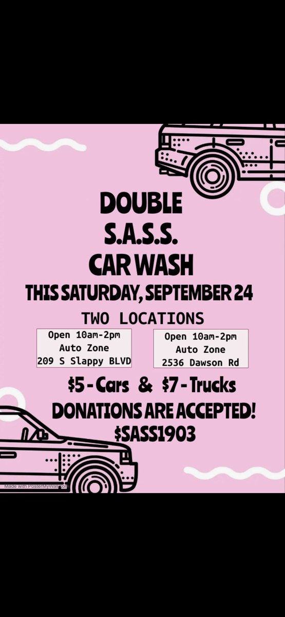One was so much fun that we came back with TWO! Join S.A.S.S. at either location and let S.A.S.S. wash your car! Double the suds, double the fun and double the S.A.S.S.!  #ASUTwitter #asu25 #asu26 #asu24 #asu23 #asu22 <a href="/ASUSASS1903/">ASUSASS</a>